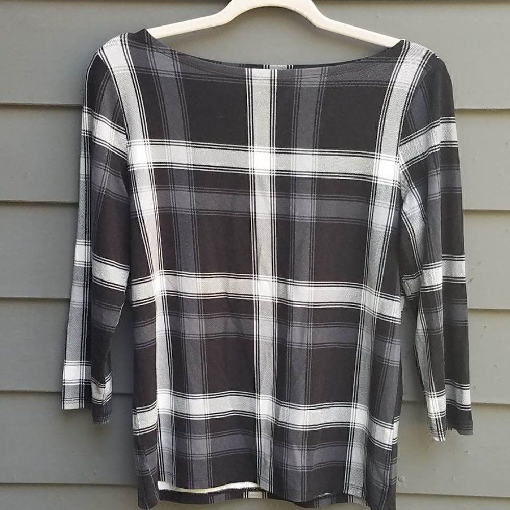 Ann Taylor Factory Stretchy Black Plaid Top Size Small